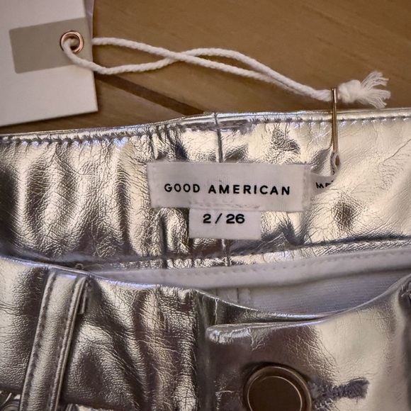 Good American Silver Metallic Shine Pants NWT Size 2 / 26 Trousers Nordstrom - Picture 3 of 5